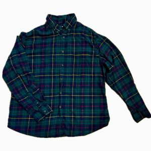 Men’s green/navy blue soft cotton button up long sleeve shirt Goodfellow & Co XL